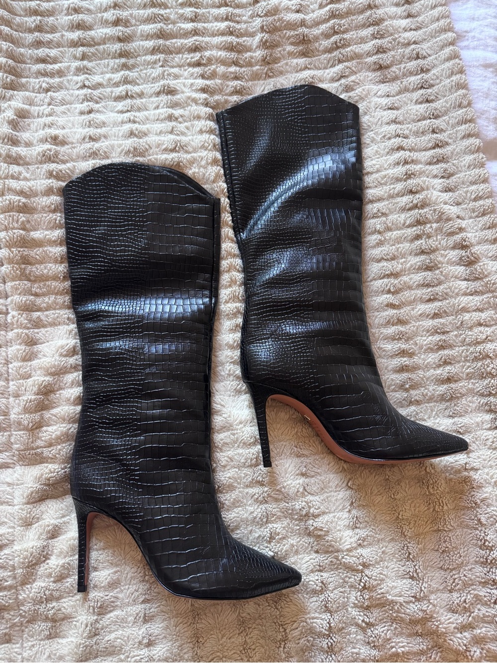 SCHUTZ Maryana Pointed Toe Boot in Black Croc